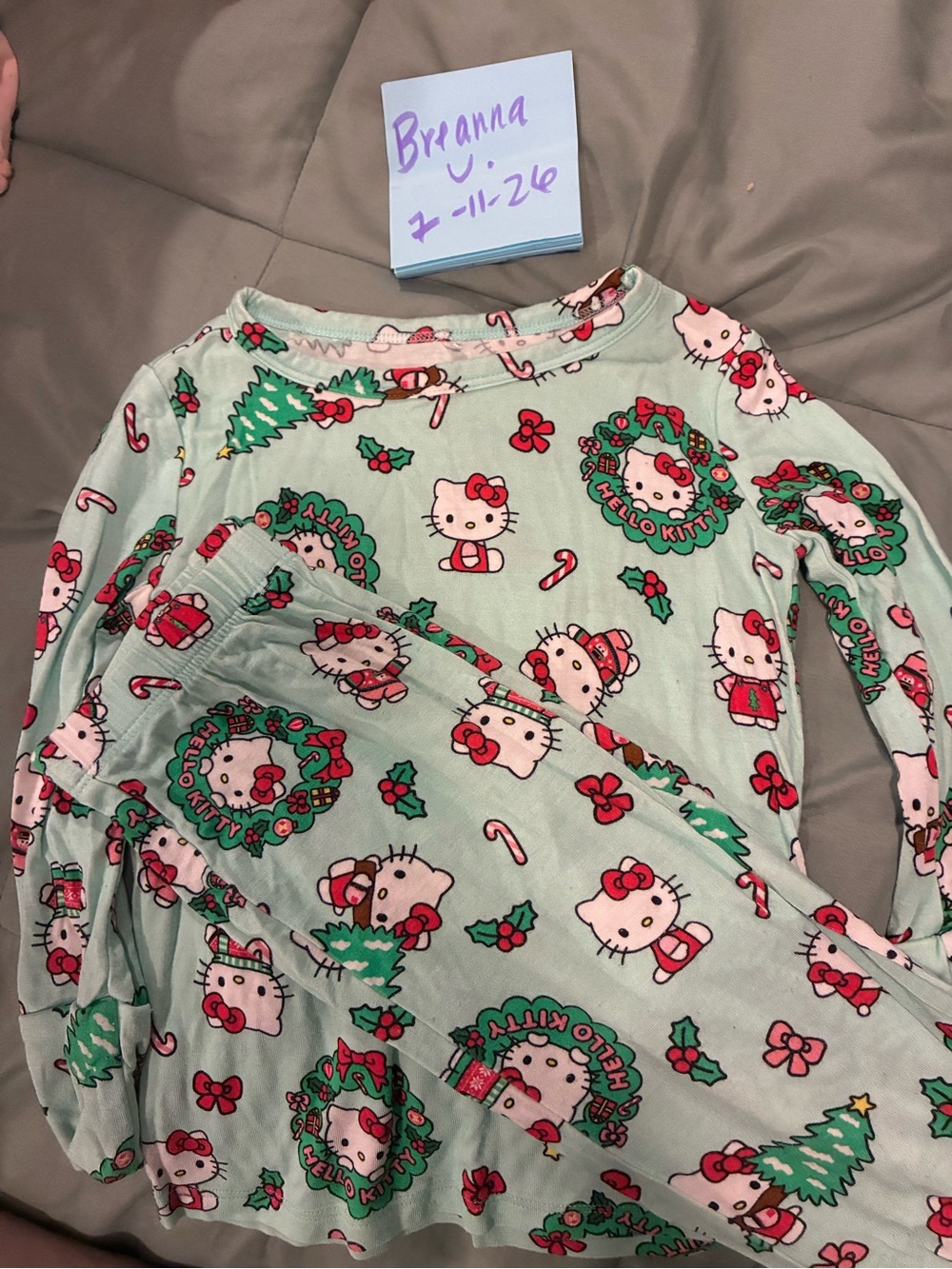 Hello Kitty Mint Green Holiday Pajama Set with Red Accents